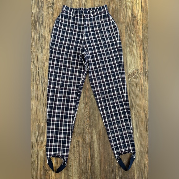 Best American Clothing Co. Stirrup Dress Pants Women’s 3/4 Blue Red White Plaid - Picture 1 of 13